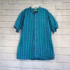 Duluth Trading Large Tall Plaid short sleeve Button Up shirt Blue Large